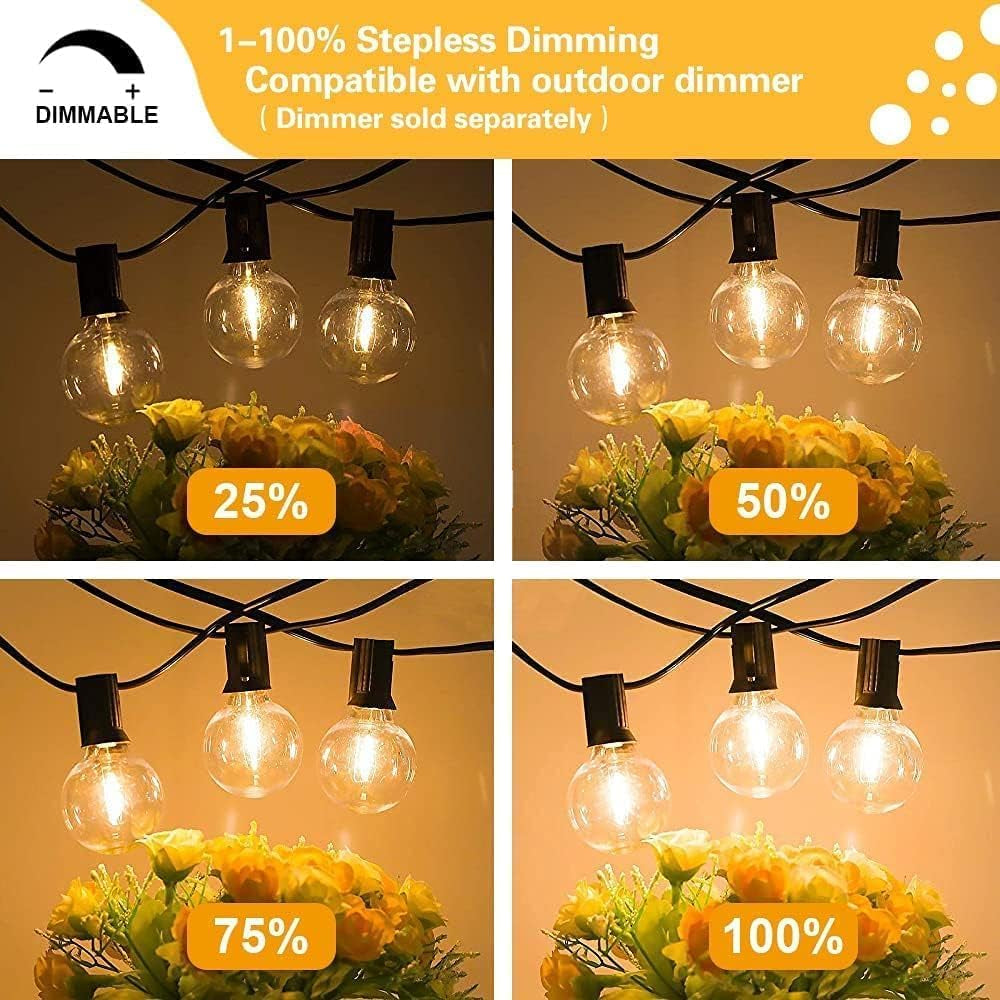 29FT Waterproof Outdoor String Lights with 15 Dimmable Shatterproof Bulbs for Patio, Porch, and Backyard, E12 Socket Base