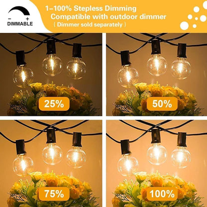 29FT Waterproof Outdoor String Lights with 15 Dimmable Shatterproof Bulbs for Patio, Porch, and Backyard, E12 Socket Base